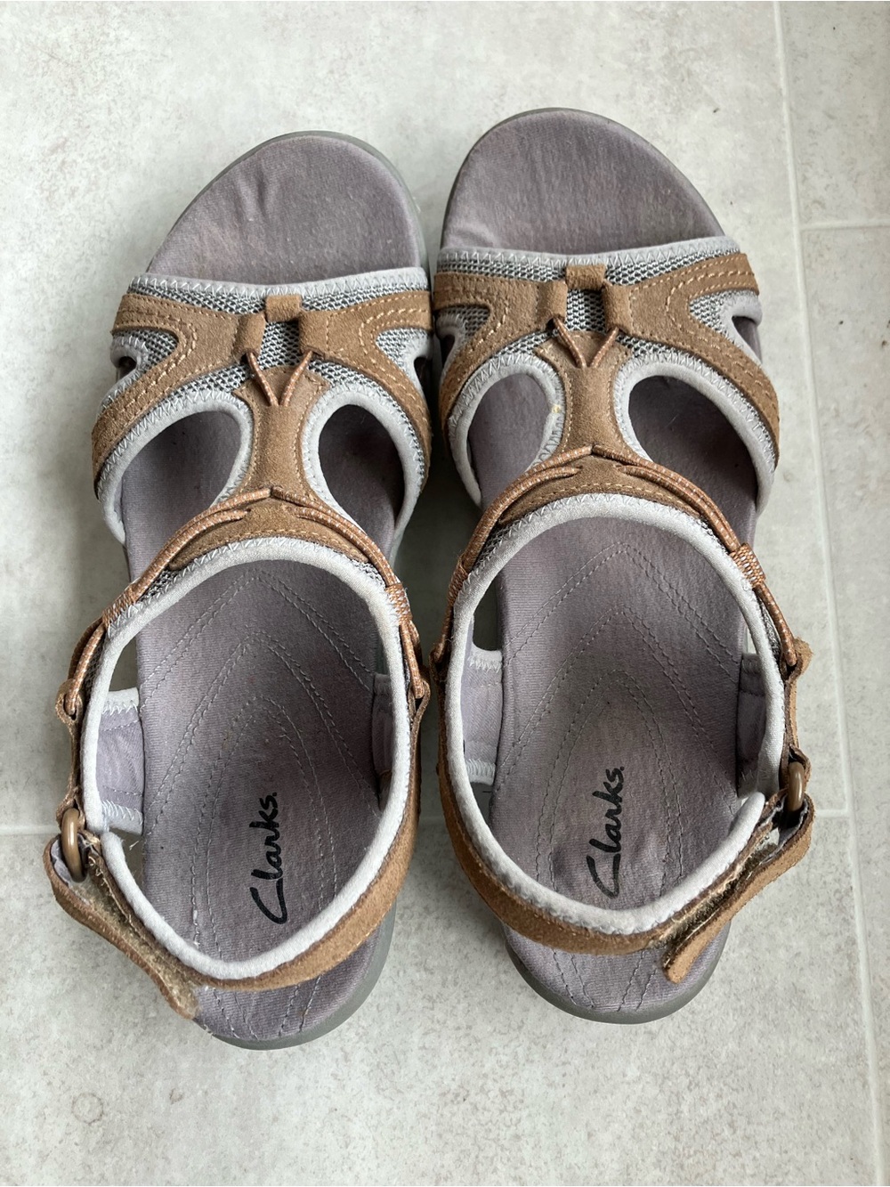 Clarks Brown and Gray Suede Strap Sandals